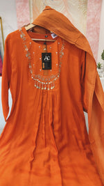 Russian silk hand work suit set in orange
