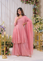 Premium chinon peplum style party wear in pink