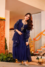 Designer Santoor silk suit in blue!!