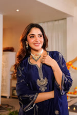 Designer Santoor silk suit in blue!!