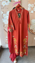 Pure cotton fully embroidered rust suit set