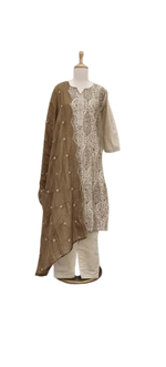 Gorgeous linen Chanderi embroidered lining suit set