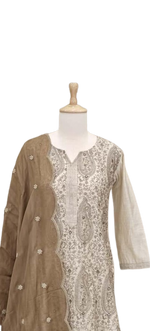 Gorgeous linen Chanderi embroidered lining suit set