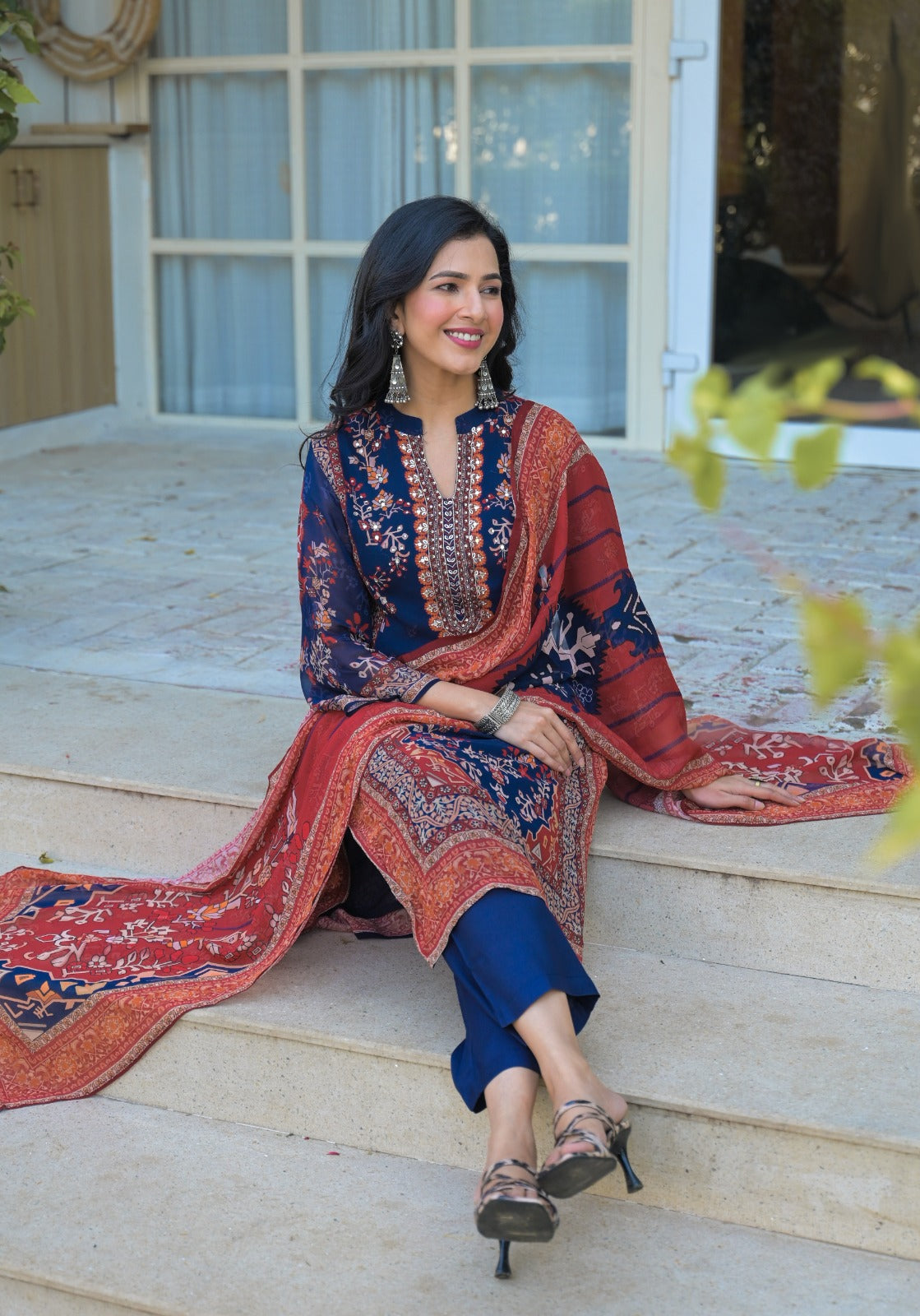 Premium pure chinon full suit set in blue