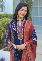 Premium pure chinon full suit set in blue