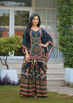 Pure crepe kaftan with sharara kurta pant