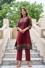 Kalamkari back Mul silk kurta pant in red