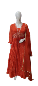 Beautifully embroidered maroon Anarkali suit set