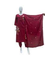 Smart cotton embroidered with designer pants suit set in red