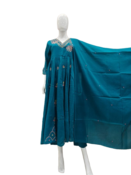 Fully embroidered mul cotton Anarkali