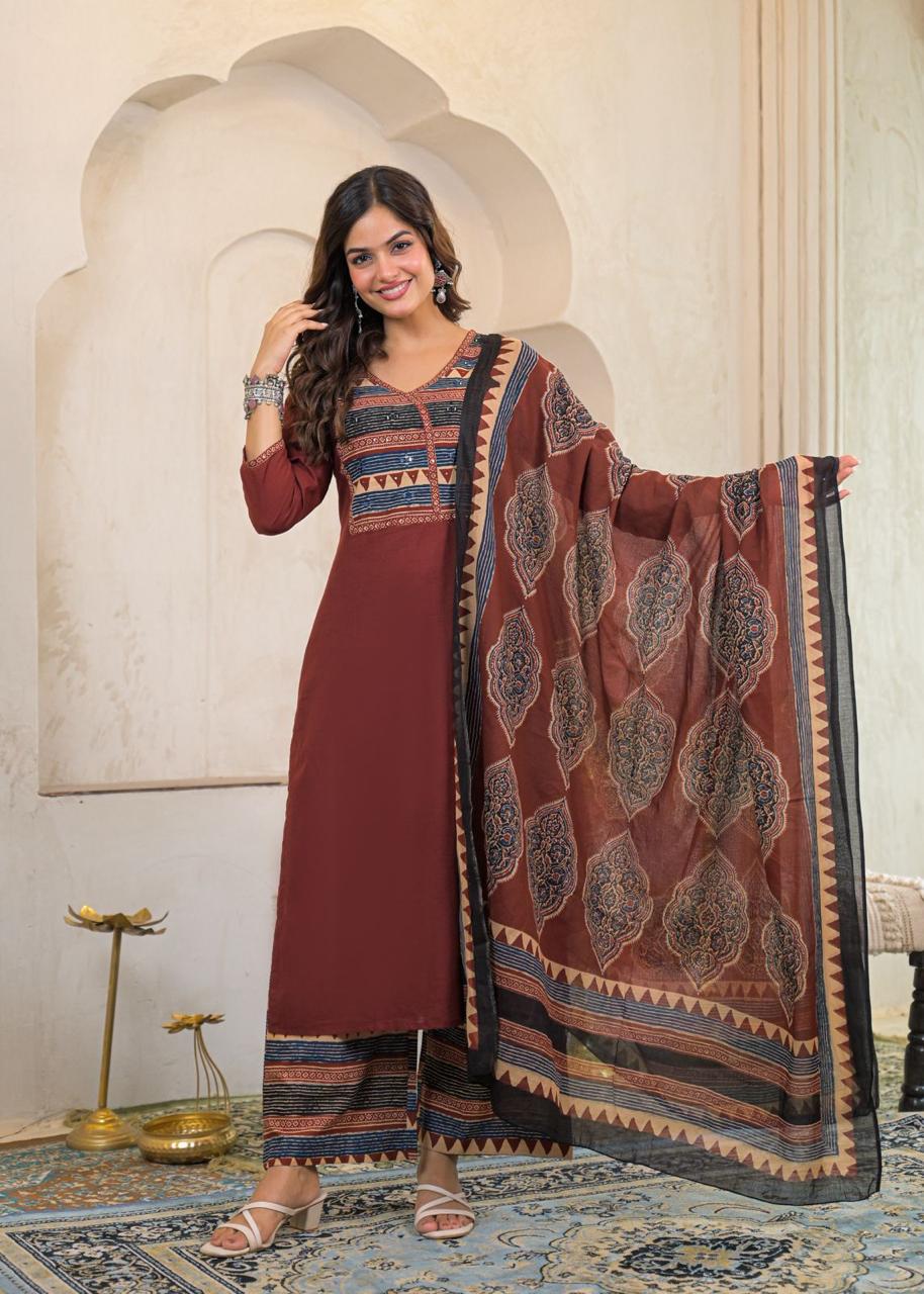 Beautiful cotton wine full suit