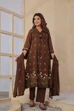 Pure mul cotton embroidered in brown