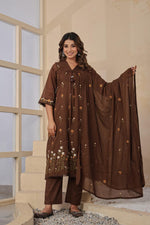 Pure mul cotton embroidered in brown