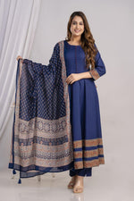 Blue heavy rayon Anarkali suit set
