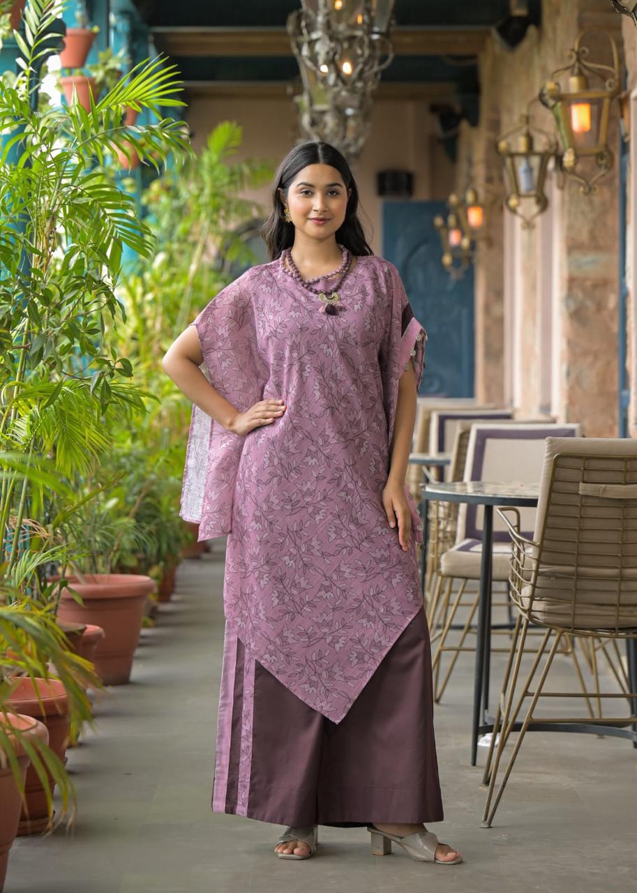 Cotton printed upper with neckpiece and cotton bottom. Comes with separate inner