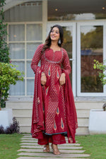 Gorgeous cotton anarkali suit set in red