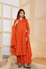 Restocked the best selling! Wow mul cotton embroidered cotton suit set in orange