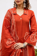 Pure cotton designer suit set in rust