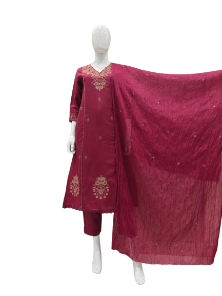 Premium cotton embroidered suit set