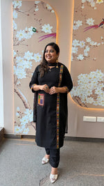 Premium cotton with applique work in black