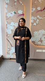 Premium cotton with applique work in black