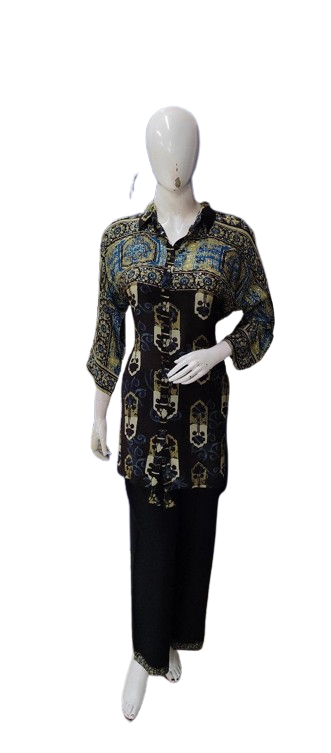 Pure crepe designer co ord set in blue