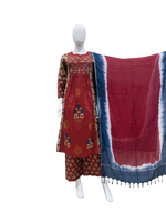 Pretty pretty cotton suit set paired with Kota Doria dupatta in red
