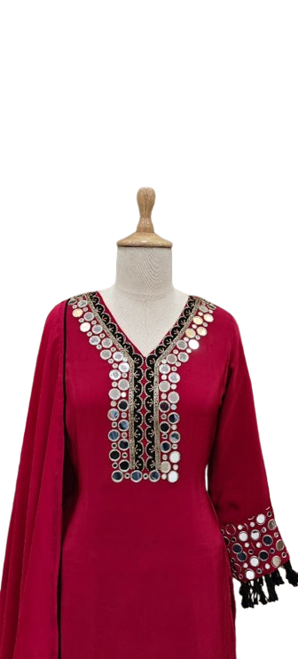 Pure crepe real mirror suit set in red