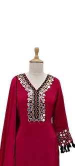 Pure crepe real mirror suit set in red