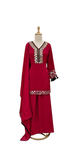 Pure crepe real mirror suit set in red