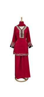 Pure crepe real mirror suit set in red