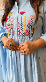 Premium embroidered cotton full suit set in blue