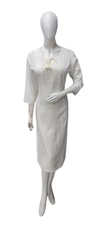 Premium cotton slub chikankari kurti in white