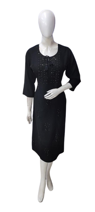 Premium cotton slub chikankari kurti in black