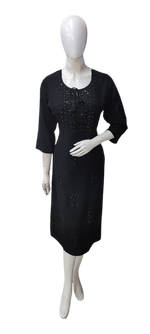 Premium cotton slub chikankari kurti in black
