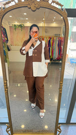 Restocked !! Most elegant flex cotton co ord set in brown n beige !!