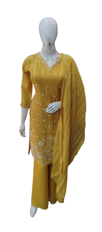 Premium chinon handwork party wear full suit set