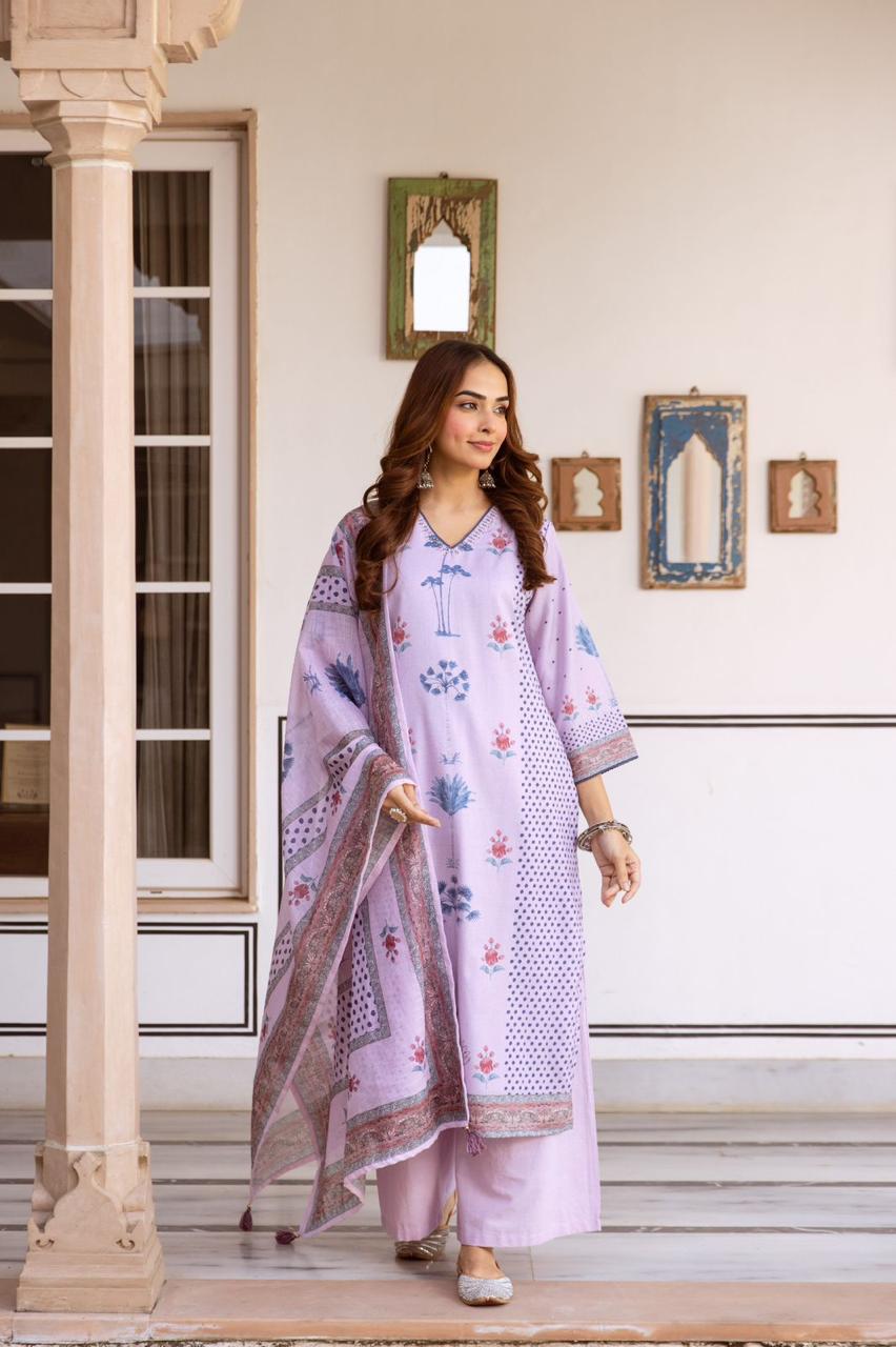 Smart designer linen cotton suit set