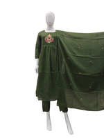 Designer front n back embroidered mil cotton suit set in green