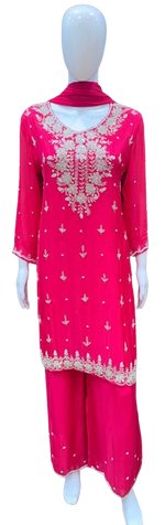 Premium chinon full hand work suit set in pink