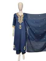 Pure cotton embroidered suit set in blue