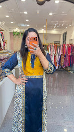 Premium gaji silk kurti in ajrakh in blue n yellow