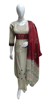 Gorgeous cotton suit in red paired with block printed dupatta