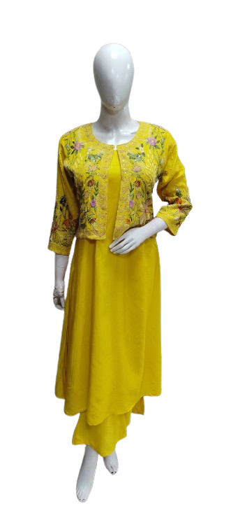 Dola silk kurta pant paired with an embellished jacket