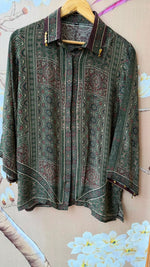 Crepe silk ajrakh printed shirt in green