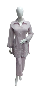Premium Mul chanderi handwork Co ord in lilac