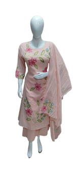 Applique work baby pink cotton suit set