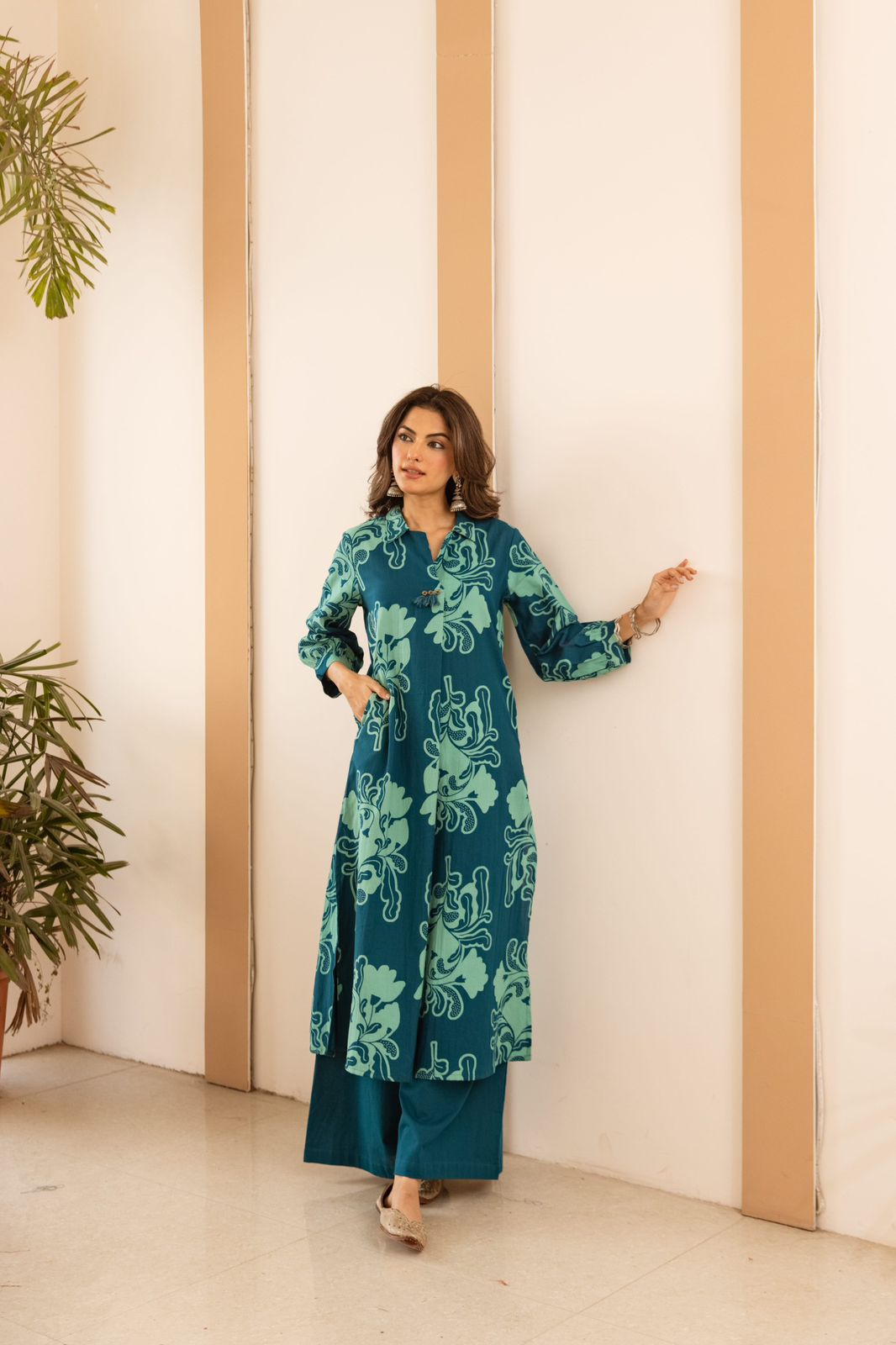 Designer slub cotton co ord set