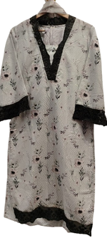 Textured cotton full suit with lace detailing.