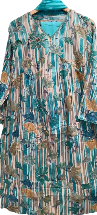 Pure cotton alia cut full suit in blue